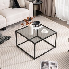 Home Square Tea Table Accent Sofa Table Tempered Glass Top Coffee Table