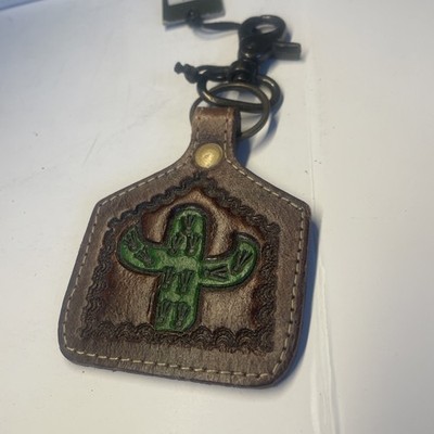 Myra Bag Succulent Cactus Tooled Leather Key Fob Key Chain