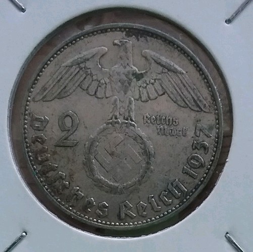 1937 J 2 Mark German Silver WWII Coin 3rd Reich Reichsmark Coin Combine
