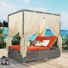 Adjustable Outdoor Sun Lounger with Canopy Removable Cushion
