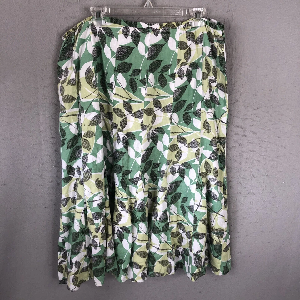 Linen Skirt Womens 18 White Green Floral Abstract Art To Wear Beach Airy - Image 3 of 4