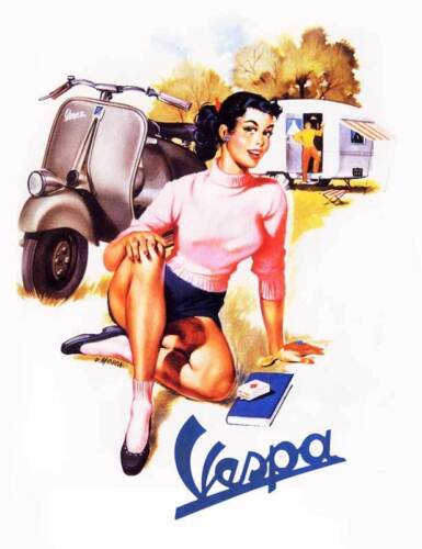 VESPA Vintage Pinup Girl CANVAS ART PRINT 16"X 12" Retro Scooter poster C - Afbeelding 1 van 1