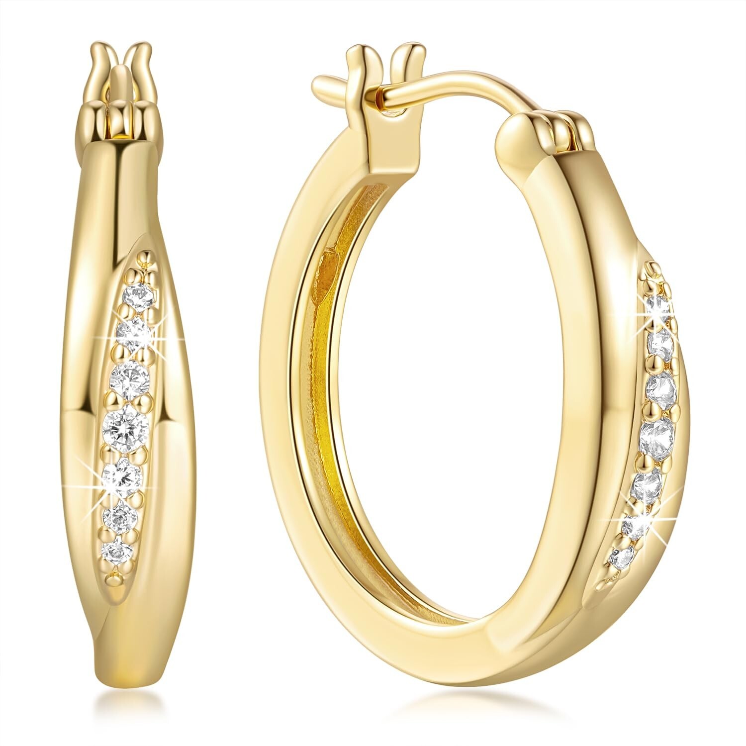 14K Gold Hoop Earrings for Women with Cubic Zirconia Lightweight Elegant-image