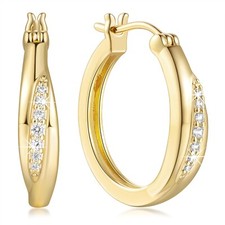 Gold Hoop Earrings 14K Gold Hoop Earrings for Women Lightweight Cubic Zirconi...