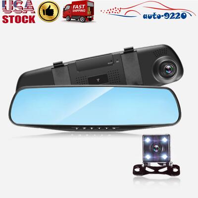 1080P 4.3''Screen HD Rearview Mirror Car DVR Dual Dash Cam Camera Video Recorder