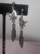 WHEELER MFG COMPANY STERLING SILVER DIAMOND CUT FLYING EAGLE/FEATHER EARRINGS