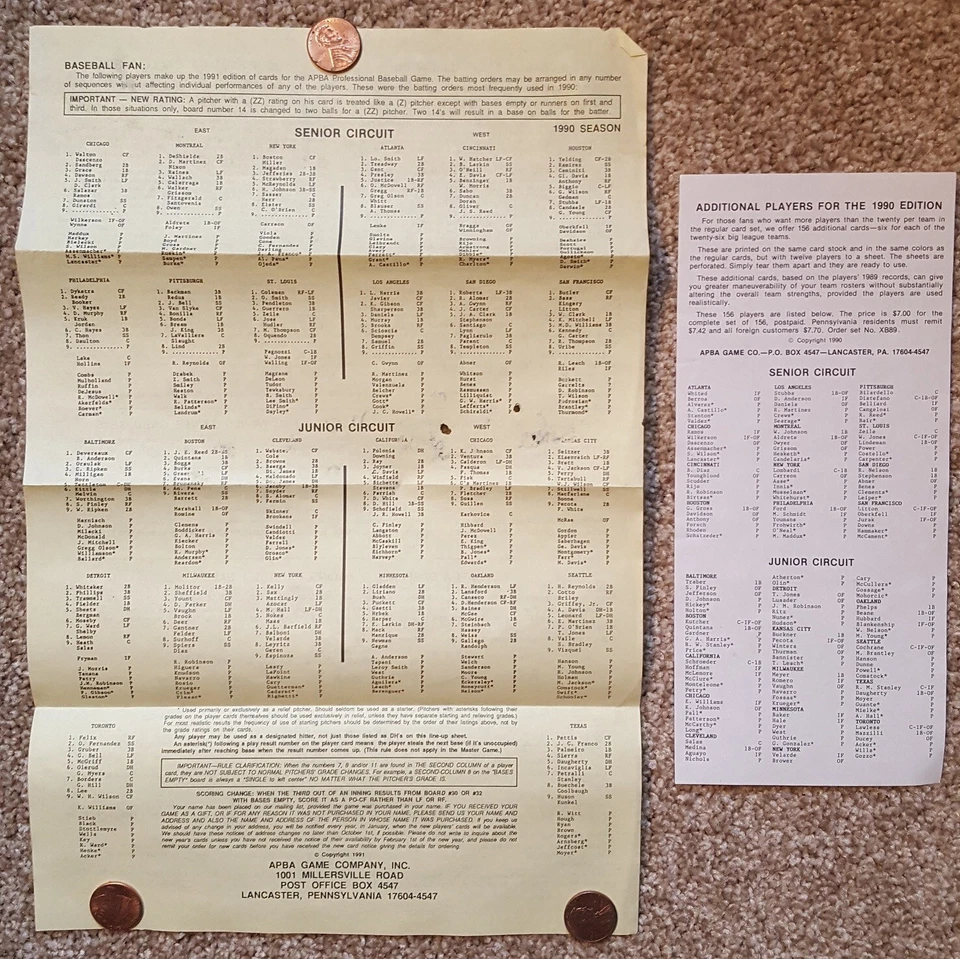 APBA Baseball 1990 Season Card Set with Mint XB Cards - Image 4 of 4