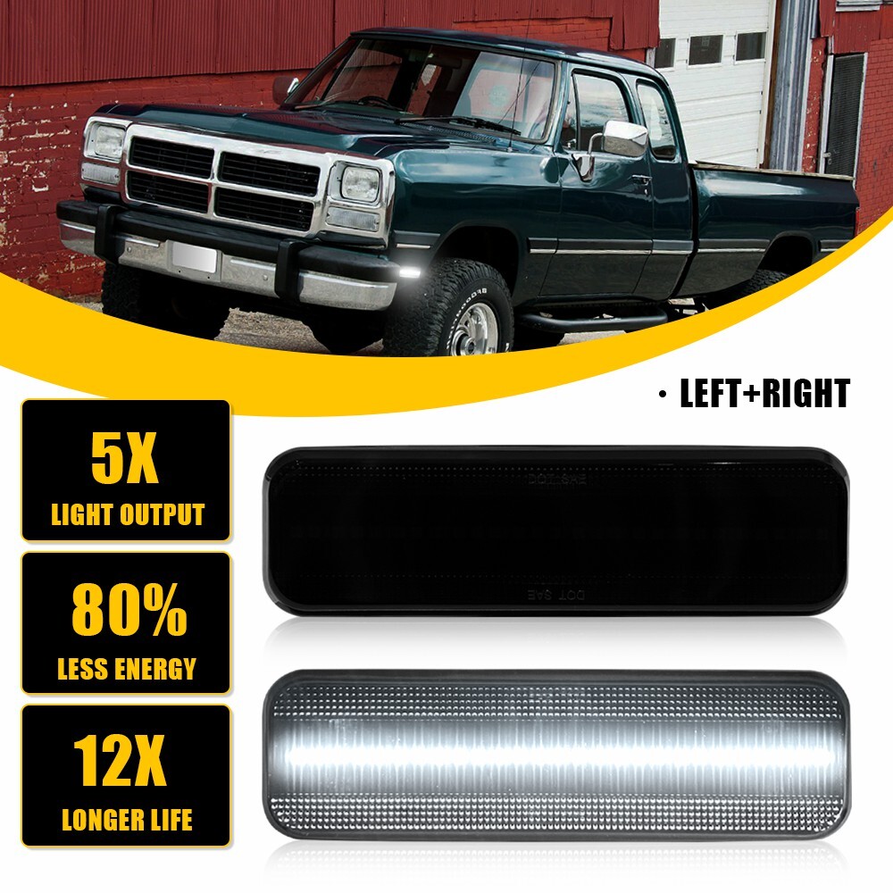 2Pcs Smoked White LED Bumper Marker Lights for 1971-76 Dodge Coronet Pickup