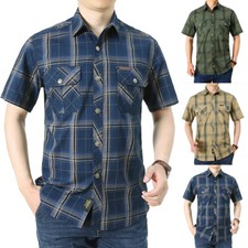 Men's Button Down Plaid Cotton Short Sleeve Regular Fit Casual Dress Shirt M-4XL