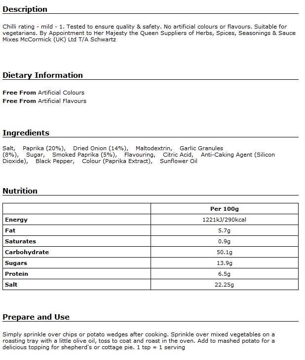 100g Schwartz™ Chip Seasoning Spice Catering Spice Mix Hull Chips Red