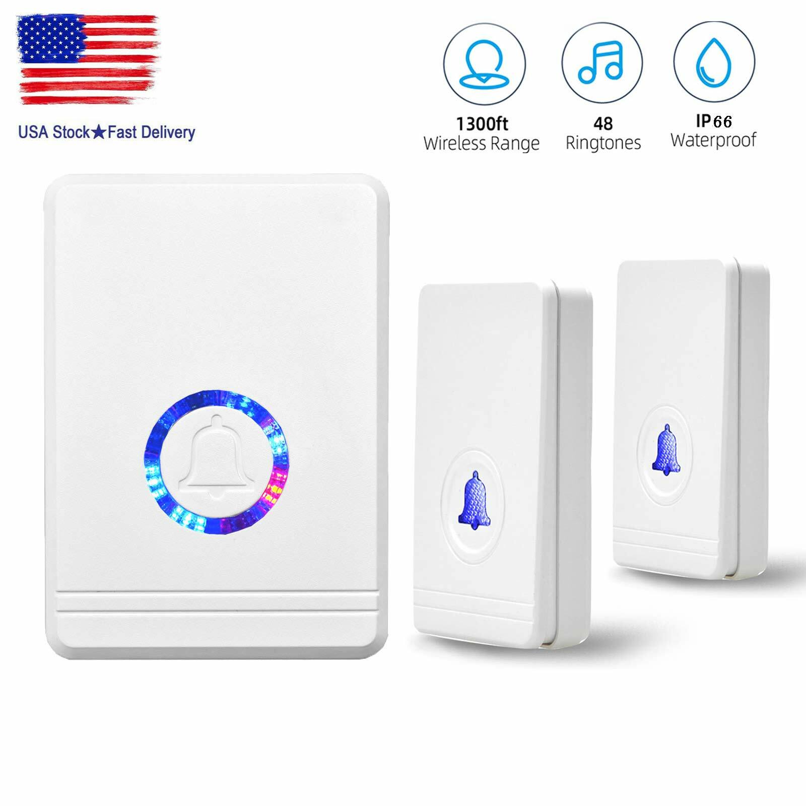 Wireless Doorbell Kit with 2 Buttons 1300ft Range 5 Volume Levels Waterproof NEW-image