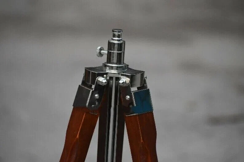 Wooden chrome nickel Corner Floor Tripod Stand Vintage Brown Suitable F/ Camera - Image 3 of 4