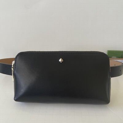 Kate Spade Zip Top Leather Belt Bag Fanny Pack Black S/M NWT Retail $98