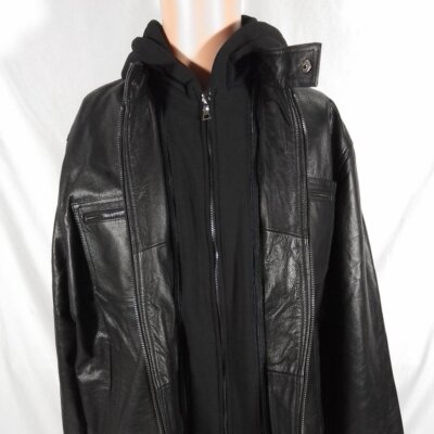 Men's Vintage Leather Racing Jacket With Detachable Hood - Var Sz