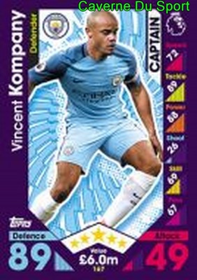 167 Vincent KOMPANY BELGIQUE MANCHESTER CITY.FC CARDS PREMIER LEAGUE 2017 TOPPS