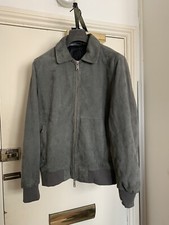 Zara Men's Grey Suede Leather Jacket Size M