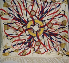 Vtg. Nautical Piano Scarf Fringed / Shawl or Tablescarf 52"x50"