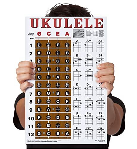 Laminated Ukulele Fretboard Notes & Easy Beginner Chord Chart 11"x17" - Picture 2 of 8