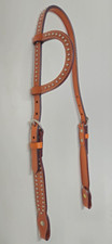 Leather single Ear Headstall Bridle Silver Studs attach Ear Head Check piece