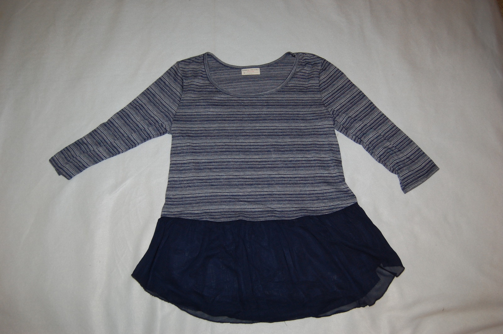 Womens Shirt BLUE GRAY STRIPE 3/4 Sleeve Tee SKIRTED BOTTOM 1X 2X