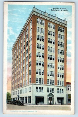 c1920's Marble Arcade Building Offices Classic Cars Lakeland Florida FL Postcard