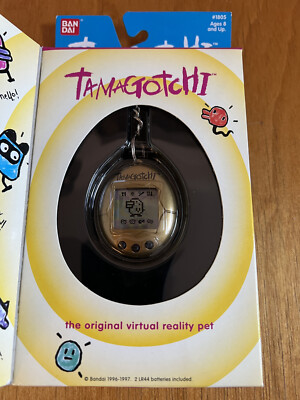 Original 1997 Tamagotchi #1805 Gold, Black Buttons, Original Box