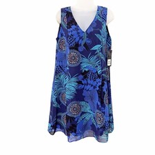 Nine West Dress Size 8 Blue Floral Sleeveless V- Neck Tie Back NWT $89