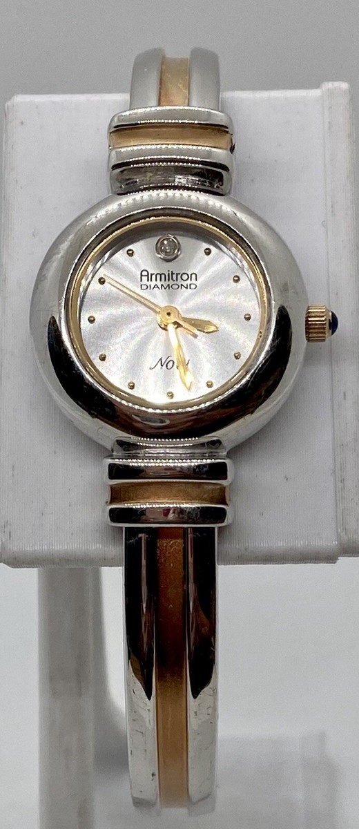 New ARMITRON Now DIAMOND Ladies Watch Silver/Gold 7” Band Dainty