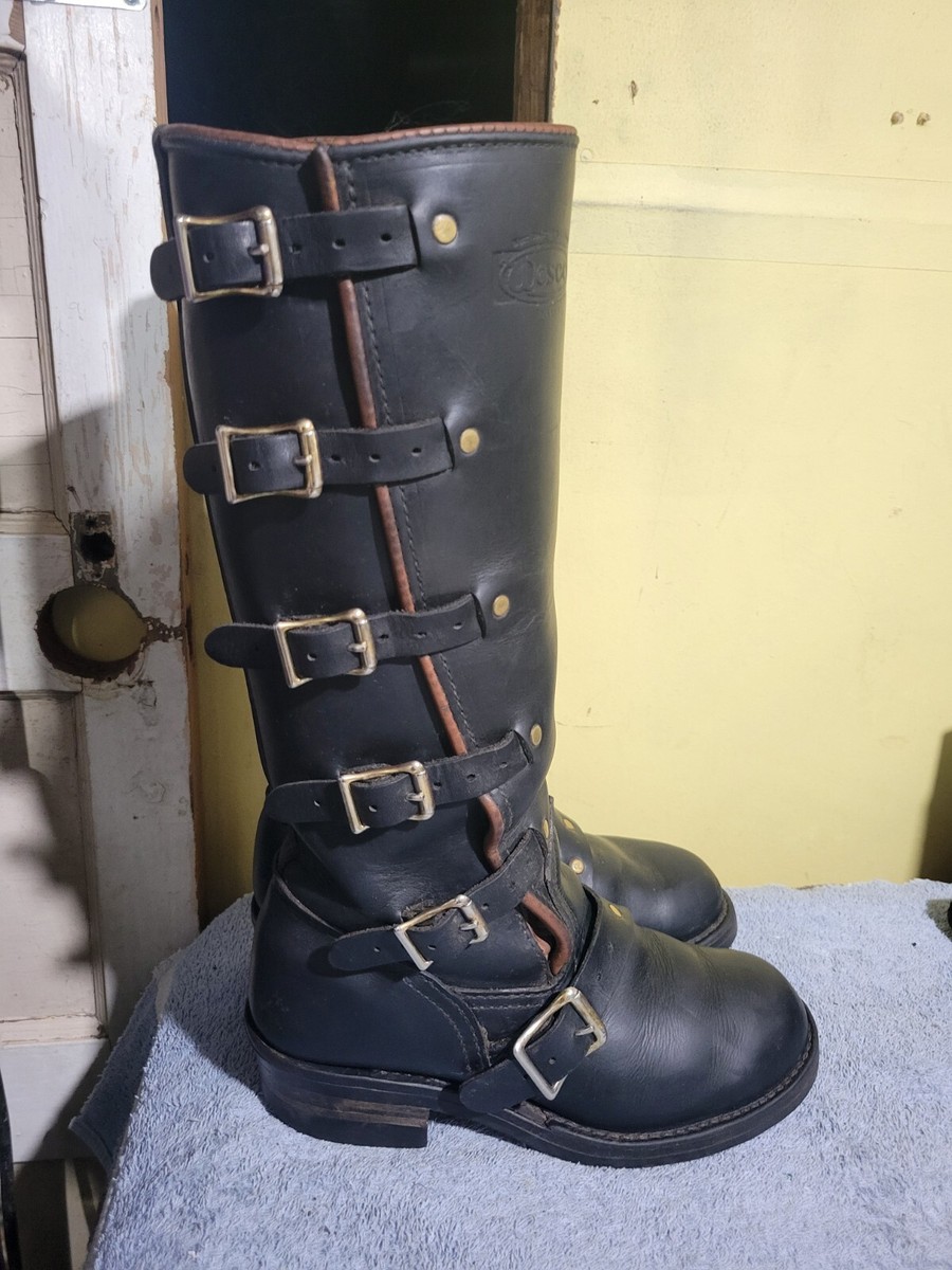 Custom Black Wesco Athena Leather Motorycle Boots Womens Size 7.5