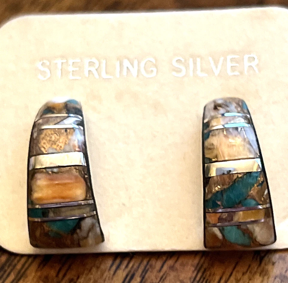 Pendientes J-Hoop Turquesa Espinosa Incrustación Plata de Ley 925 2.00 ctw Foto 2 de 4