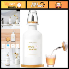 Elegant 11.8oz Mouthwash Dispenser with Bamboo  Stainless Steel Spout, Reusable