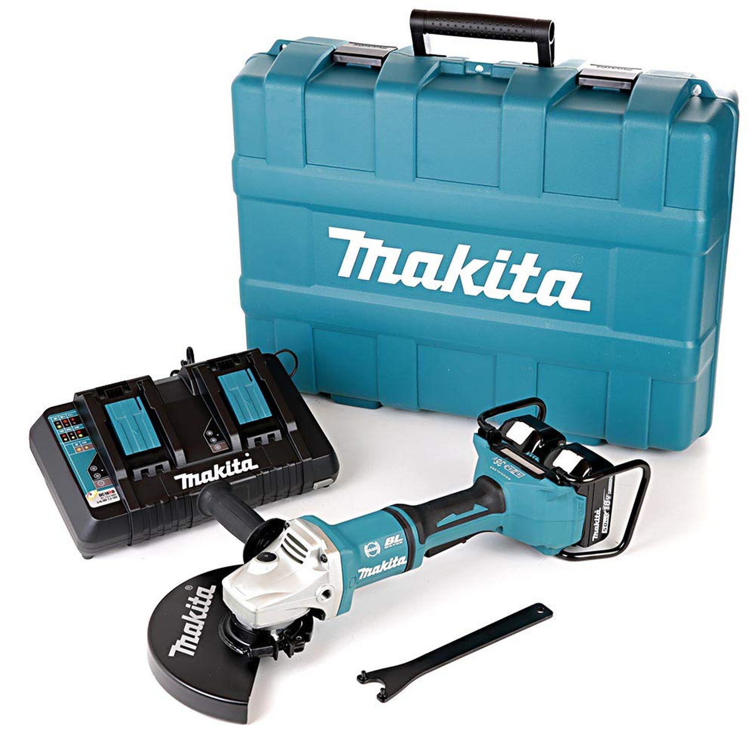 MAKITA DGA900PT2 Twin 18V 230mm Angle Grinder With 2x 5Ah Batteries