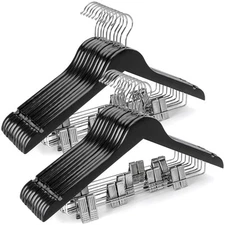 Wooden Suit Hangers with Adjustable Metal Clips (20 Pack), Solid Wood Coat Ha...