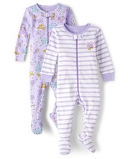 Baby Girls Long Sleeve 100 Cotton Zip-front Piece Footed Pajama Set And Slee...