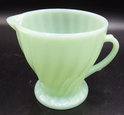 VTG Anchor Hocking Jadeite Green Glass Swirl Creamer -EXC!!