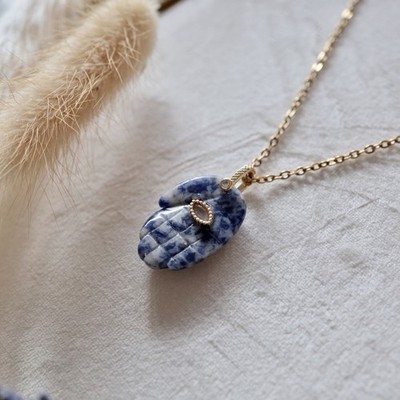 Gold Hamsa Evil Eye Necklace, Blue Sodalite Stone pendant, Handmade Jewelry