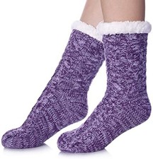 Women's Winter Super Soft Warm Cozy Fleece Lined Fuzzy 6-10 Dark Purple Ab