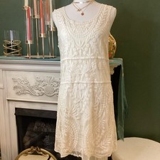 Express Women's Sleeveless Ivory Lace Dress Floral Embroidery Nylon Cotton