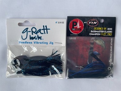 Gratt Baits Weedless Vibrating Jig 3/8oz Black Blue + Pace Maker Pulse Swim Jig