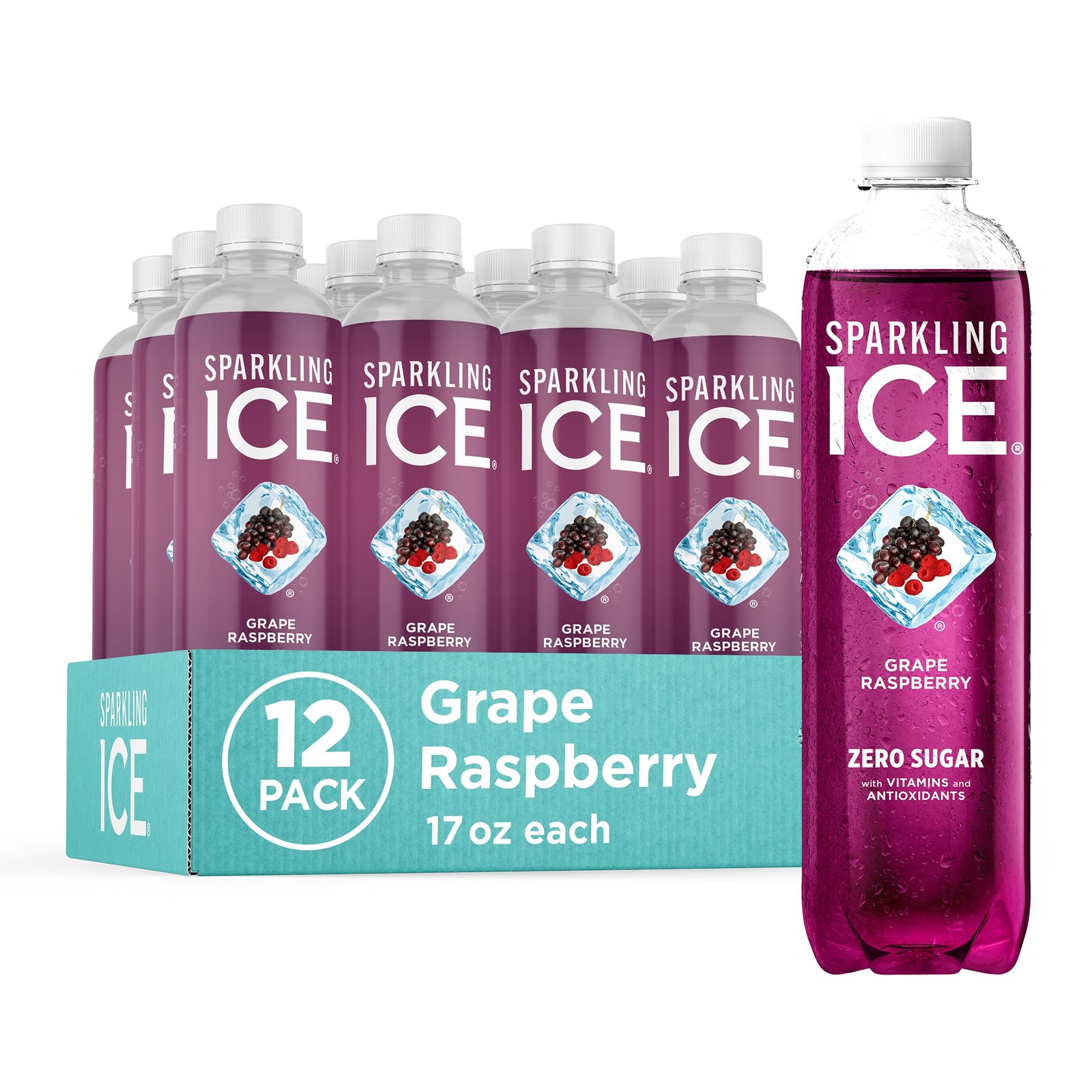 Sparkling Ice, Grape Raspberry Sparkling Water, Zero Sugar Flavored Pack of 12)