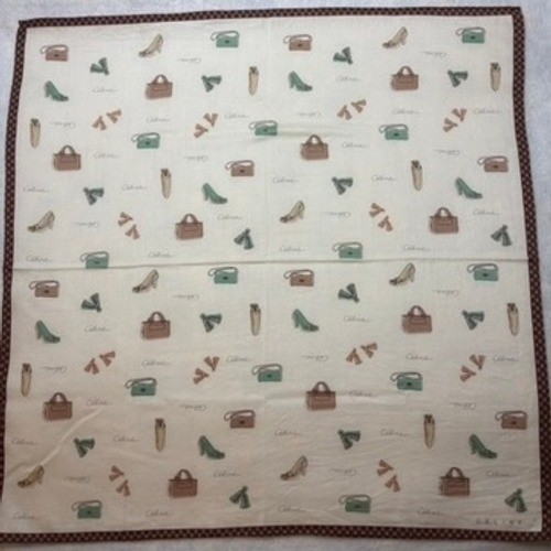 Vtg CELINE Scarf Handkerchief Handbags Shoes Cotton Cream 19.5