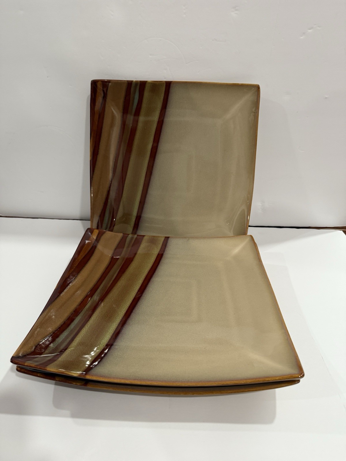 Of 3 Sango Avanti Brown 11" Square Dinner Plates #4722
