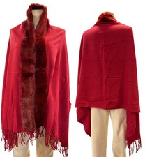 Poncho Schal Damen Winter Fransen Kunstfell Cape Umhang elegant weich warm