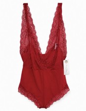 Marilyn Monroe Lacey Red Deep Plunge Intimates BodySuit Size L NEW