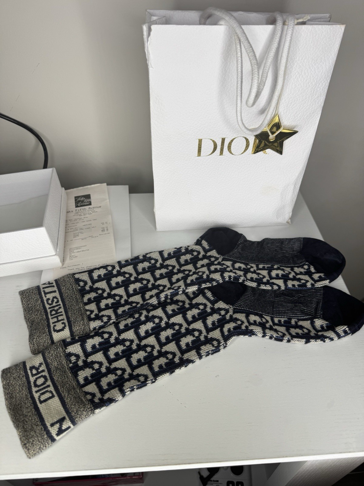 Christian Dior Oblique Navy Beige Low-Cut Socks with Box and Bag