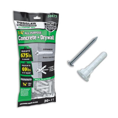 Alligator AF6 Flanged Polypropylene Anchors, Heavy Duty Wall Anchors for Concret