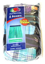 Fruit of the Loom Boys Stripes Checks Tag Free Boxers 5 Pack S- XL 18-20