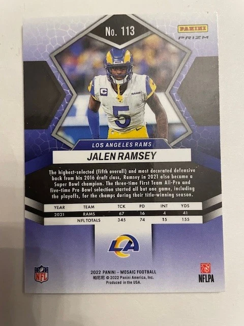 Jalen Ramsey 2022 Panini Mosaic Red Sparkle #113 RAMS - Image 2 of 2