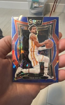 2024-25 Panini Select - Concourse Trae Young #63 Blue Cracked Ice Prizm