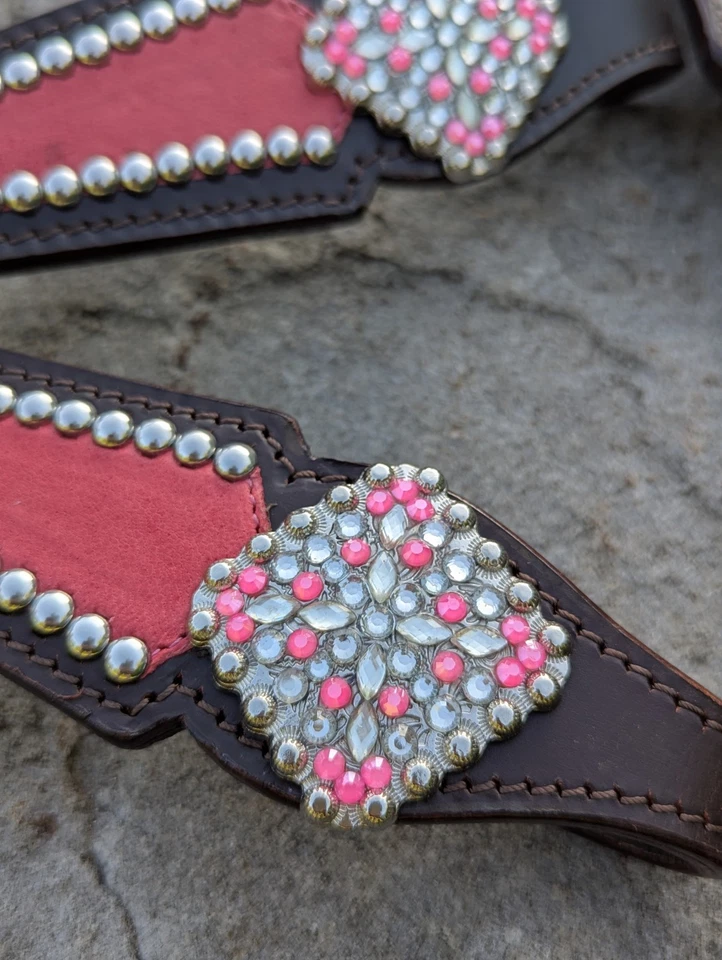 3pc Pink Rhinestone Tack Set Western Breast Collar & Headstall . New Horse Tack - Image 3 of 4